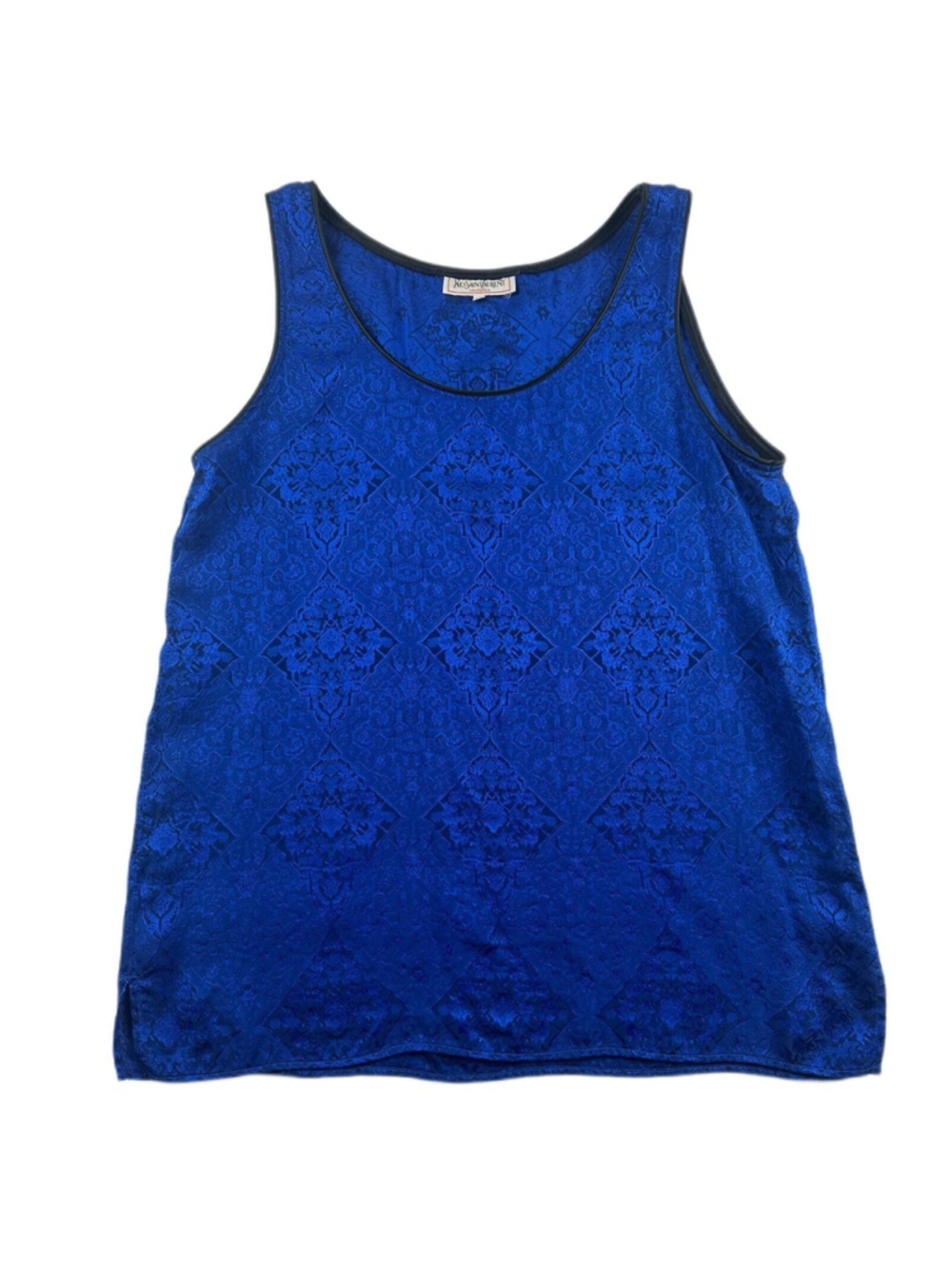 Vintage Yves Saint Laurent Variation Women's Size 40 Blue Silk Jacquard Tank Top